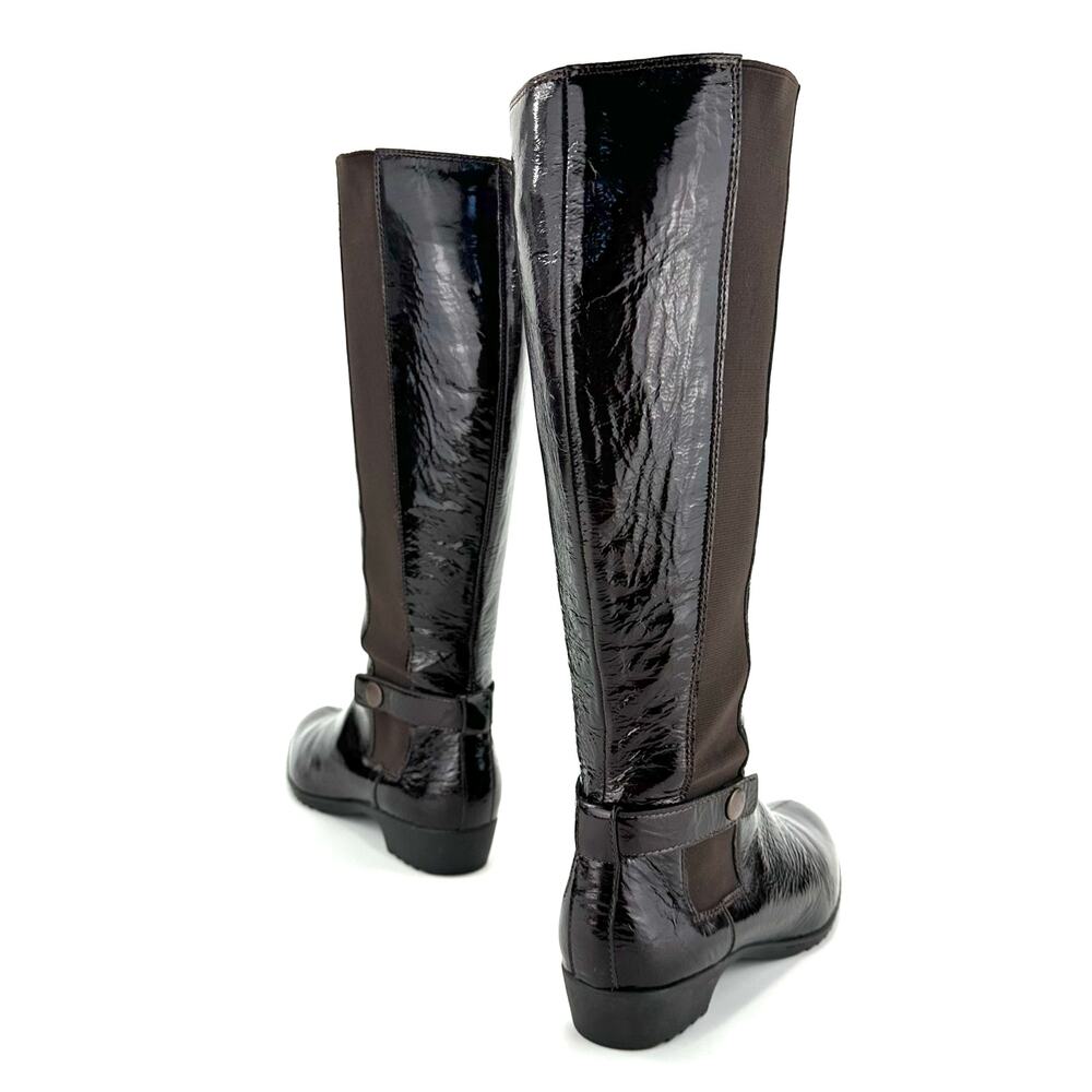 Sofft Brown Knee High Tall Boot Size 7M Patent Leather Low Heel Comfort Casual - Picture 4 of 13